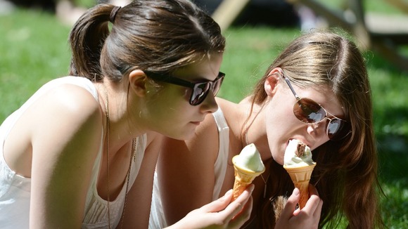 Sunbathers in St James Park, London.