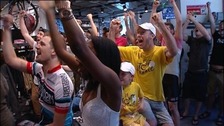 Cycling fans celebrate Bradley Wiggins winning the Tour de France