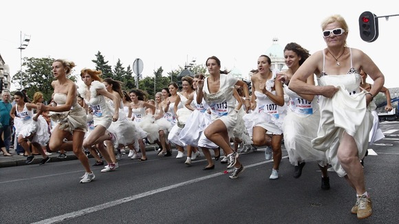 Brides-to-be take part in the annual race in Belgrade.