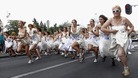 Brides-to-be take part in the annual race in Belgrade. 