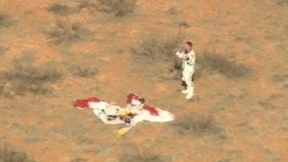 After landing, Baumgartner was met by his retrieval team.