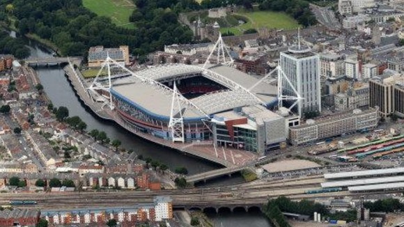 an aerial view of the Millennium Stadium in Cardiff