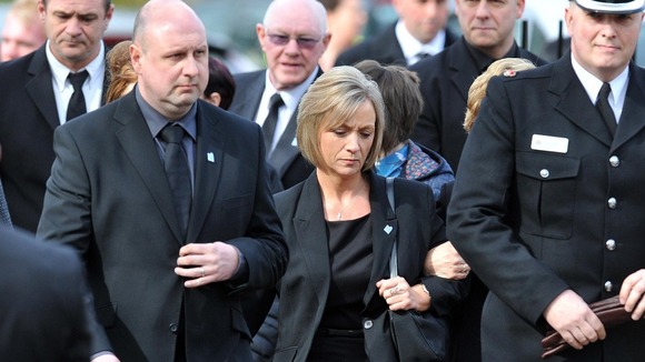 Kath Rathband arriving at her estranged husband's funeral