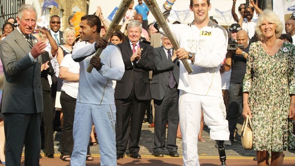 Prince of Wales and Duchess of Cornwall with Olympic Torch