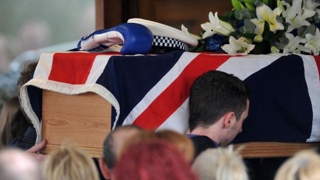 Coffin draped in the Union Flag