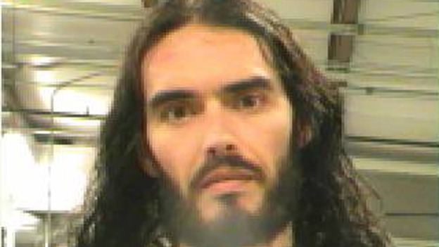 Police booking photograph of Russell Brand