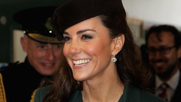 The Duchess presented shamrocks to the Irish Guards during her visit.