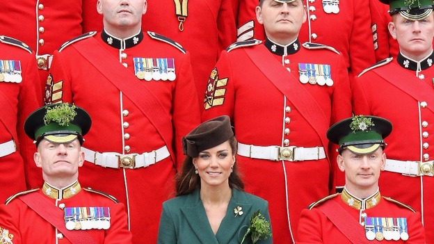 The Duchess of Cambridge poses for an official photograph as she visits Aldershot Barracks on St Patrick's Day.