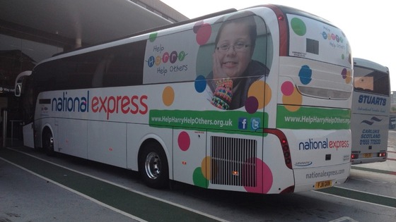 The coach is en-route to London where Harry Moseley's mother will carry the Olympic Torch