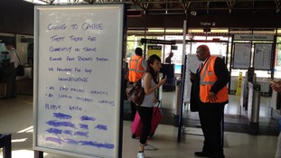 Passengers arriving at Bedford Station are made aware of the cable theft
