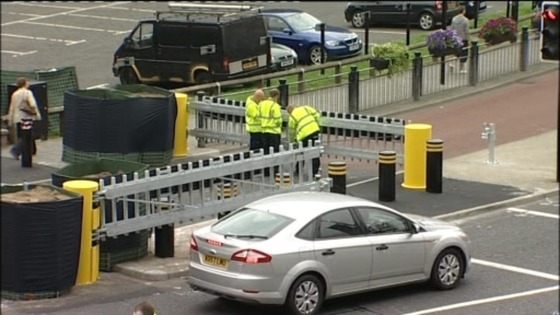 Barriers are put up around the stadium