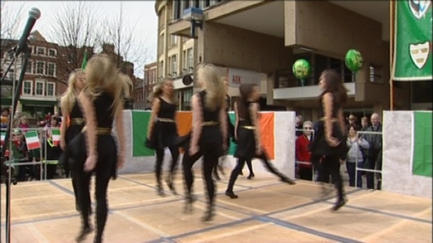 Irish dancers in action at the St Patrick's Day celebrations in Derby