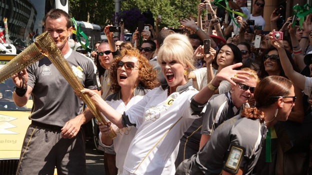 Joanna Lumley & Jennifer Saunders with Olympic Flame