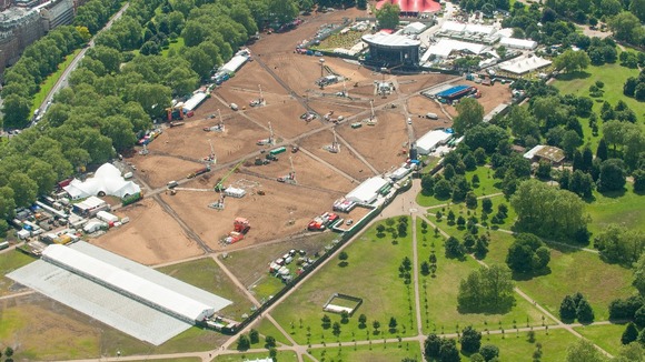 An aerial view of the Hyde Park live site.