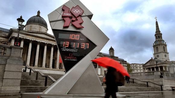The Olympic countdown clock in Trafalgar Square, London.