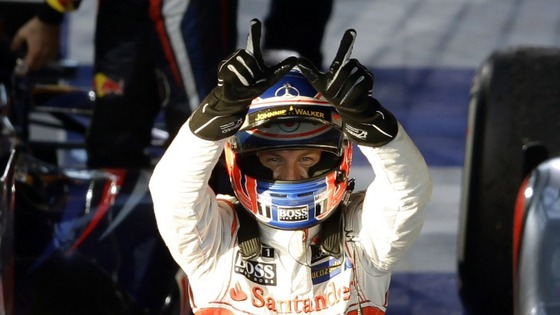 McLaren driver Jensen Button his victory celebrates after the Australian F1 Grand Prix in Melbourne 