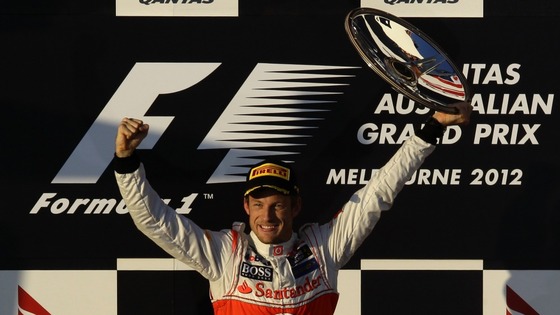 Jensen Button on the winner's podium