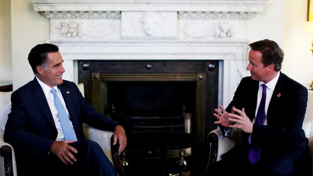 Prime Minister David Cameron meets with U.S Republican Presidential Nominee Mitt Romney in 10 Downing Street on Thursday.