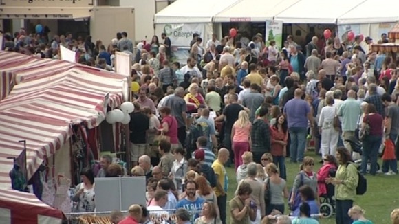 Festival-goers at Caerphilly Castle