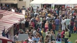 Festival-goers at Caerphilly Castle