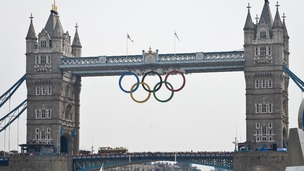 Olympic Flame arriving at Tower Bridge