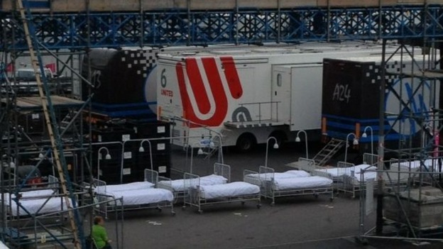 Hospital beds at the back of the Olympic Stadium