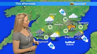 Phillippa Drew at a weather chart