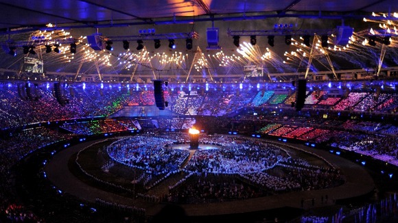 Fireworks begin at the end of the ceremony