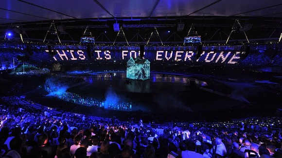 Lights around the stadium read 'This is for Everyone' in relation to Sir Tim Berners-Lee invention, the world wide web