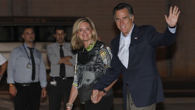 U.S. Republican Presidential candidate Mitt Romney and his wife Ann arrive in Tel Aviv