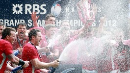 Wales celebrating with their Six Nations trophy