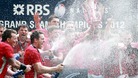 Wales celebrating with their Six Nations trophy