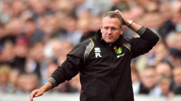 Norwich City manager Paul Lambert during the Barclays Premier League match at the Sports Direct Arena, Newcastle