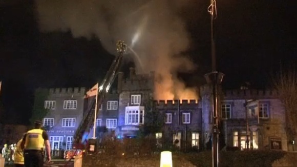 The Ryde Castle Hotel, firefighters on crane