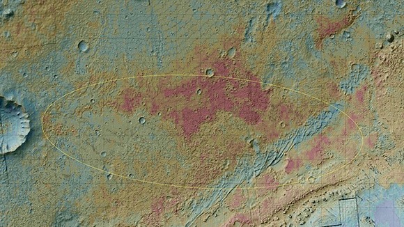 The area where NASA's Curiosity rover will land on Mars on August 6, 2012 is seen in this NASA handout.