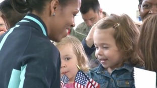 Michelle Obama at RAF Mildenhall in Suffolk