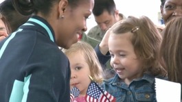 Michelle Obama at RAF Mildenhall in Suffolk