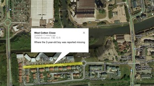 Map showing where the boy went missing in Northampton