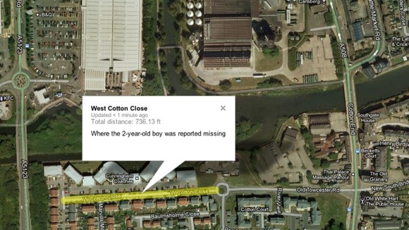 Map showing where the boy went missing in Northampton