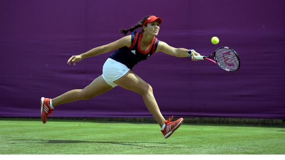Great Britain's Laura Robson in action, during the First Round of the Olympic Women's Singles in Wimbledon.