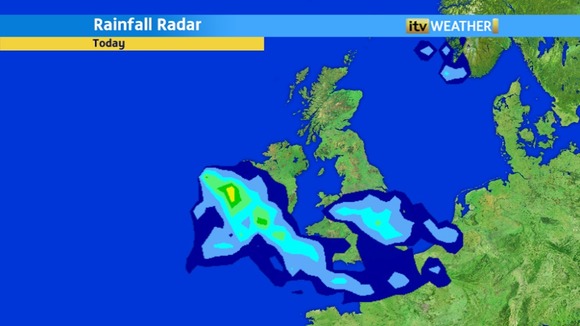 The radar showing bands of rain moving northwards through the Central region