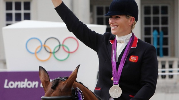 Zara Phillips celebrates with her Silver medal