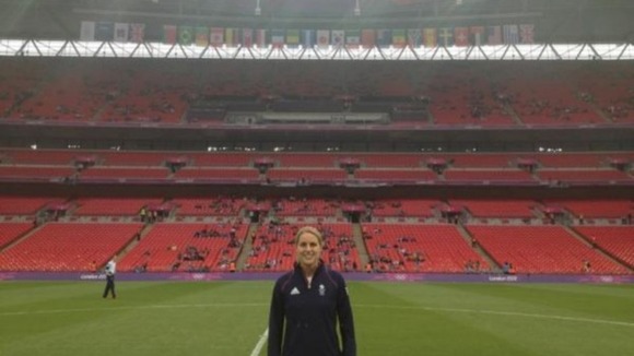 Team GB footballer Kelly Smith posted this photo of her at Wembley on Twitter