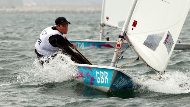 Paul Goodison during the fourth race in the Laser Olympic race series