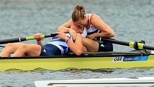 Great Britain's Helen Glover (right) and Heather Stanning celebrate their win