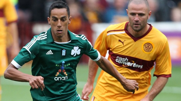 Motherwell's Michael Higdon and Panathinaikos's Zeca.