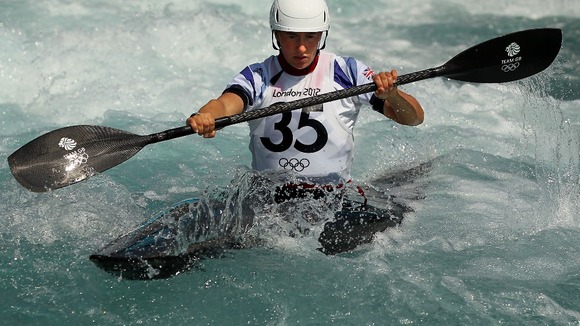 Lizzie Neave in action in the women's single kayak during the training session