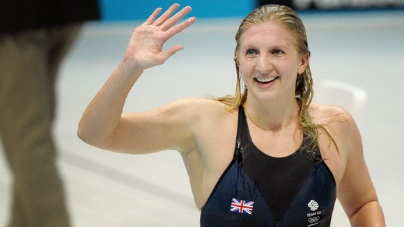 Rebecca Adlington celebrates Bronze in the 400m freestyle