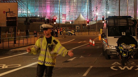The scene near the Olympic Park in Stratford where a cyclist was killed in a road accident.