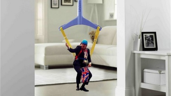 The Mayor in a baby bouncer.